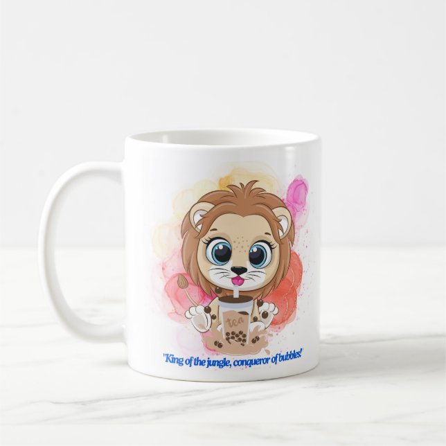 lion quote cartoon drinking bobba tea coffee mug (Left)