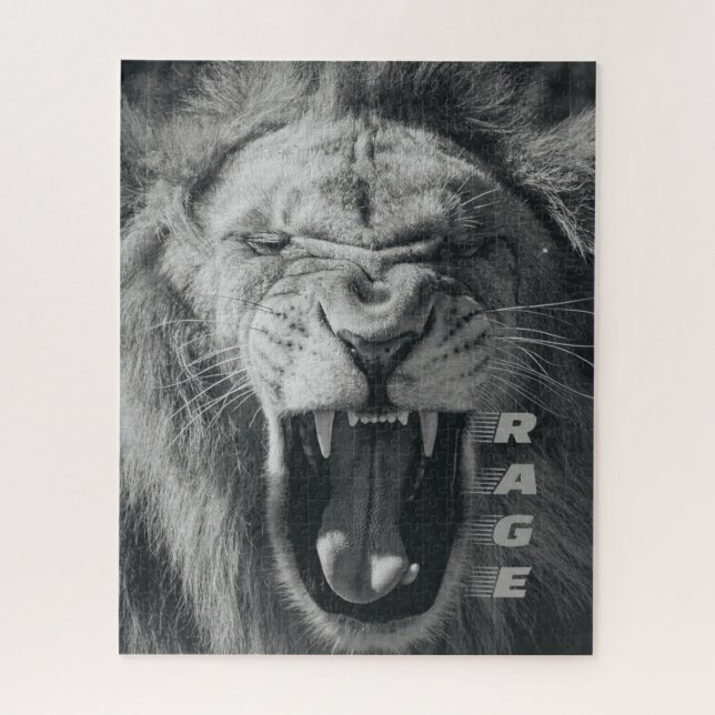 Lion Rage Black and White Roar Jigsaw Puzzle (Vertical)