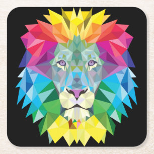 Lion Rainbow Square Paper Coaster