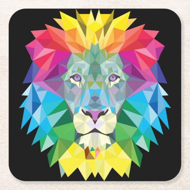 Lion Rainbow Square Paper Coaster (Front)