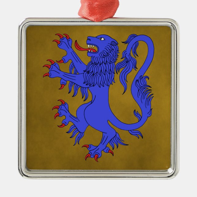 Lion Rampant Azure Metal Tree Decoration (Front)