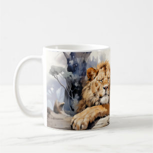 Lion Relaxing On Tree Trunk Animal Fun Happy Cool Coffee Mug