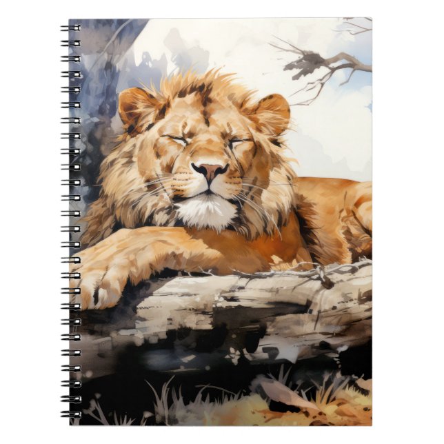 Lion Relaxing On Tree Trunk Animal Fun Happy Cool  Notebook (Front)