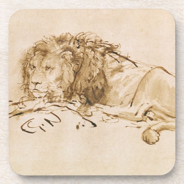 Lion Resting (pen and ink on paper) Coaster (Front)