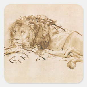 Lion Resting (pen and ink on paper) Square Sticker