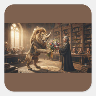 Lion Rhino Flower Delivery Square Sticker