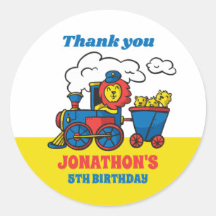 Lion Riding Train Kids Birthday Party Favour Classic Round Sticker