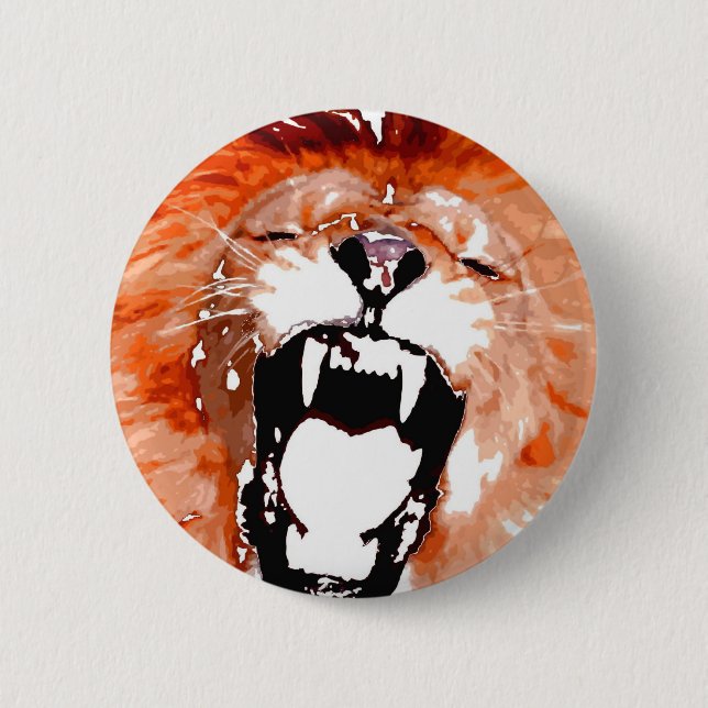 Lion Roaring 6 Cm Round Badge (Front)
