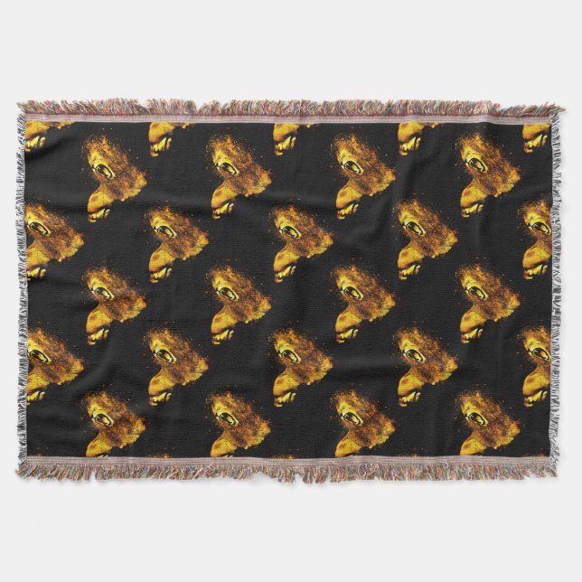 Lion Roaring Print Throw Blanket (Front)