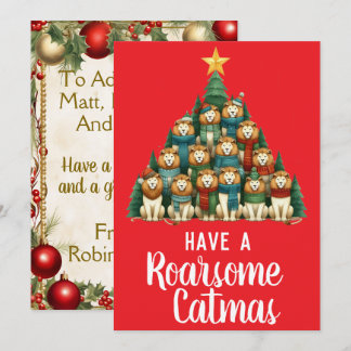 Lion Roarsome Catmas Christmas Tree Holiday Card