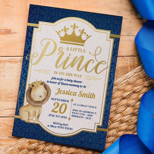 Lion Royal Prince Baby Shower  Invitation (Give yourself the full royal treatment to celebrate the arrival of your little lion prince. )