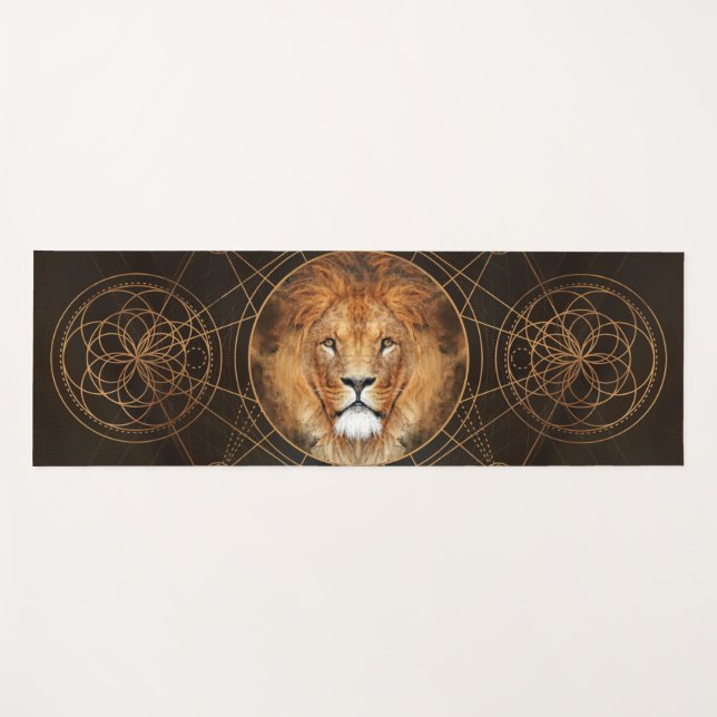 Lion Sacred Geometry Digital Art Yoga Mat (Front (Horizontal))