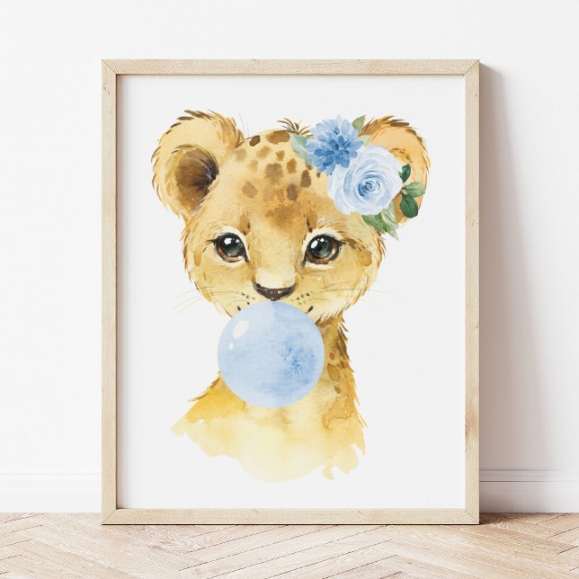 Lion, Safari, Blue Bubble Gum, Boy Nursery Poster (Creator Uploaded)