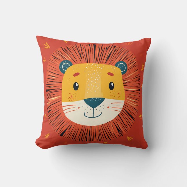 Lion Safari Exotic Hand Drawn Kids Room Nursery Cushion (Front)
