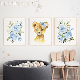Lion, Safari, Jungle, Blue Flowers, Boy Nursery
