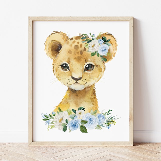 Lion, Safari, Jungle, Blue Flowers, Boy Nursery Photo Print (Creator Uploaded)