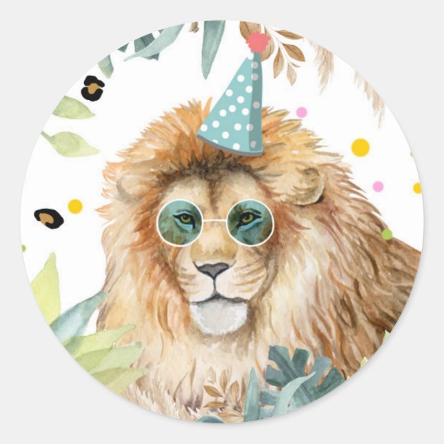Lion Safari Party Animal Birthday Favour Decor Classic Round Sticker (Front)