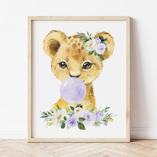 Lion, Safari, Purple Bubble Gum, Gender Neutral Poster