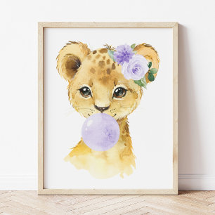 Lion, Safari, Purple Bubble Gum, Gender Neutral Poster