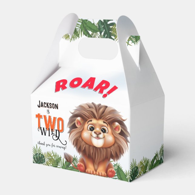 Lion Safari Two Wild Kids Birthday Favour Box (Front Side)