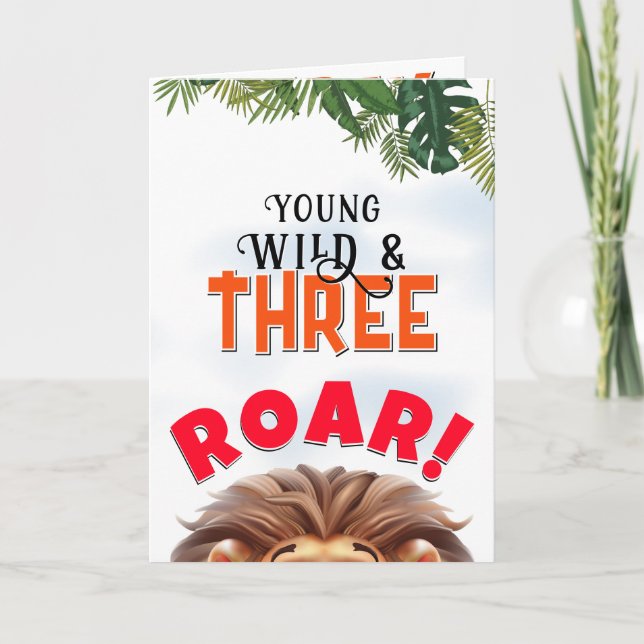 Lion Safari Wild & Three Kids Birthday  Card (Front)