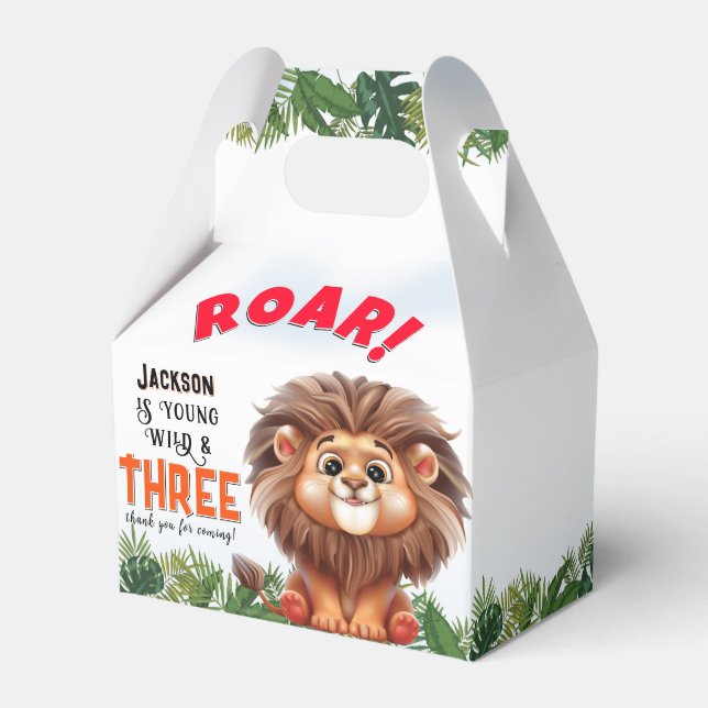 Lion Safari Wild & Three Kids Birthday Favour Box (Front Side)