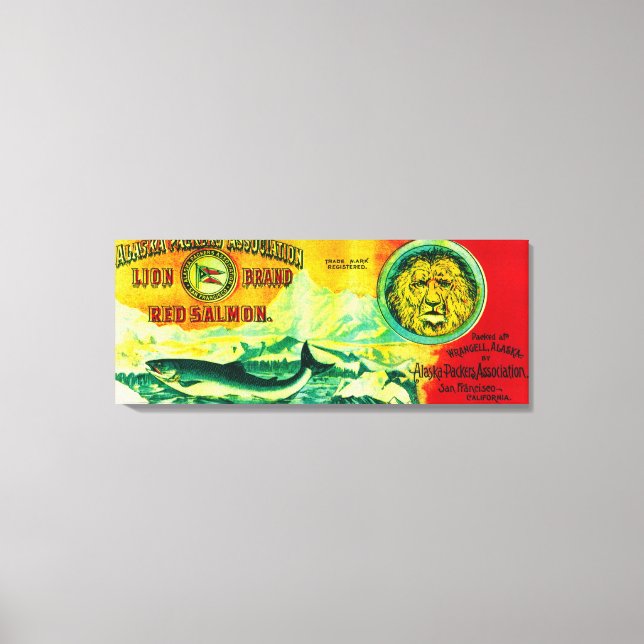 Lion Salmon Can LabelWrangell, AK Canvas Print (Front)