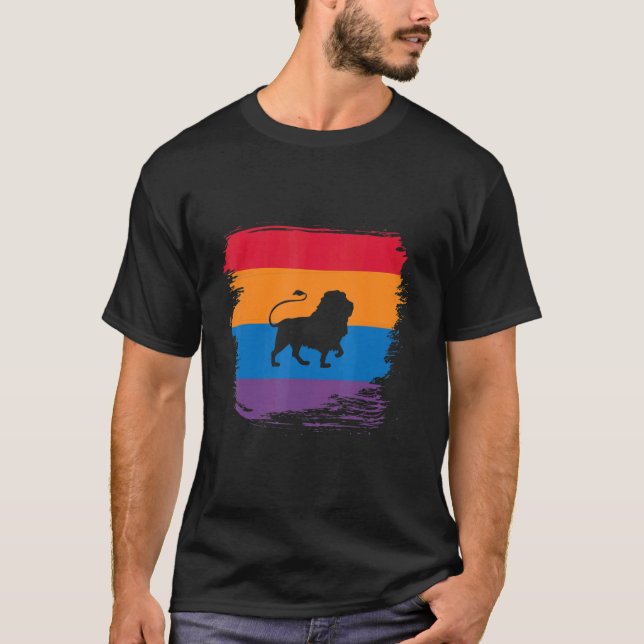Lion Shadow Silhouette With Colourful Flag T-Shirt (Front)