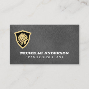 Lion Shield   Elegant Leather Business Card