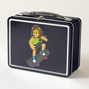 Lion Skater Skateboard Metal Lunch Box