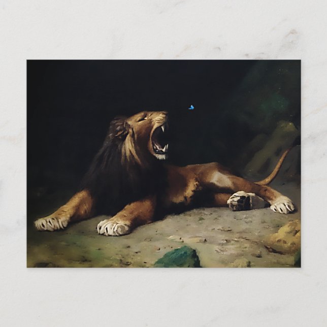 Lion Snapping at a Butterfly Postcard (Front)