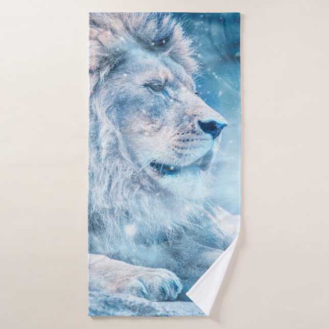 Lion snow lying down art animal bath towel (Bath Towel)