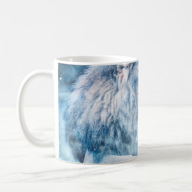 Lion snow lying down art animal coffee mug (Left)