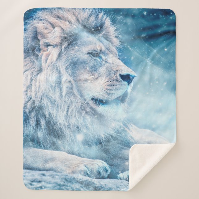 Lion snow lying down art animal sherpa blanket (Front)