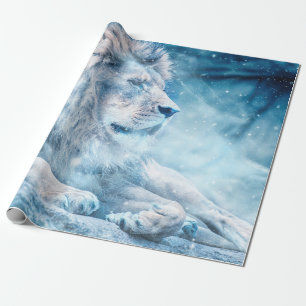 Lion snow lying down art animal wrapping paper