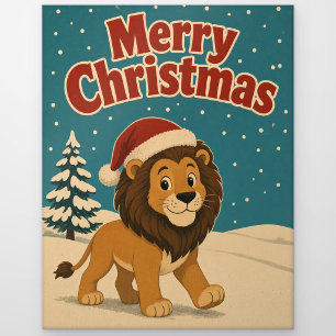 Lion Snow Yard Animal Christmas Postcard