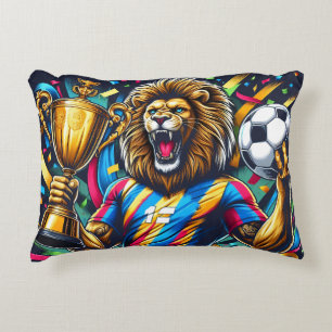 Lion Soccer Champion Trophy Football Victory Decorative Cushion