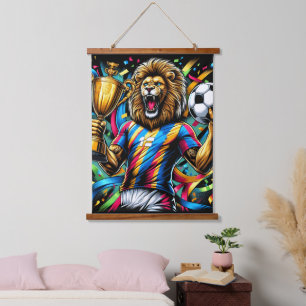 Lion Soccer Champion Trophy Football Victory Hanging Tapestry