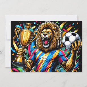 Lion Soccer Champion Trophy Football Victory Holiday Card