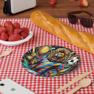 Lion Soccer Champion Trophy Football Victory Paper Plate