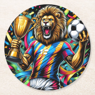 Lion Soccer Champion Trophy Football Victory Round Paper Coaster