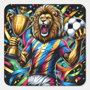 Lion Soccer Champion Trophy Football Victory Square Sticker
