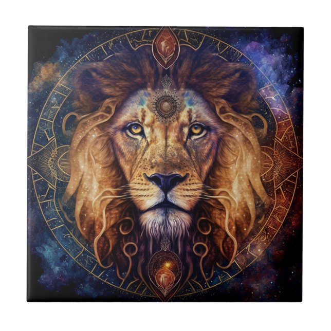 Lion Spirit Mandala Visionary Art Tile (Front)