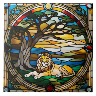 Lion Stained Glass Decorative Tile