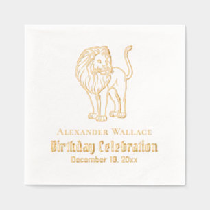 Lion Standing Birthday Party Celebration Name Date Foil Napkins