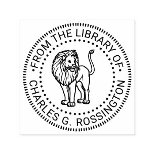 Lion Standing Round Library Book Name Self-inking Stamp