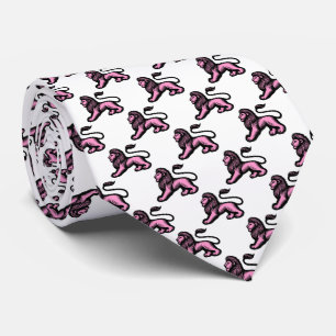 Lion Statant - Black with Pink on White Tie