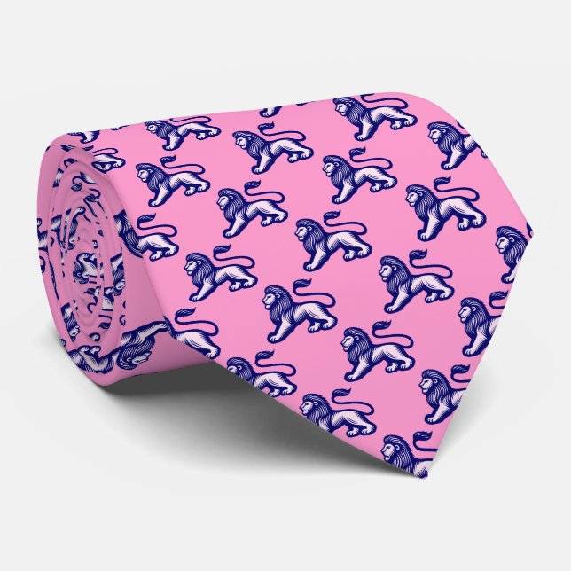 Lion Statant - Deep Navy with Shades of Pink Tie (Rolled)