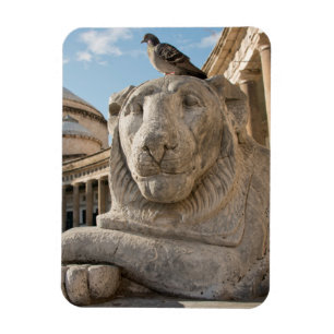Lion statue in front of historic church magnet