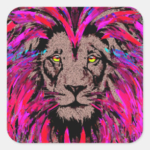 Lion Sticker - Girly Pink Lion Sticker Square